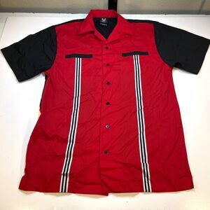 Vintage HILTON BOWLING SHIRT Sz Mens S Red & Black / Rockabilly Casino Style
